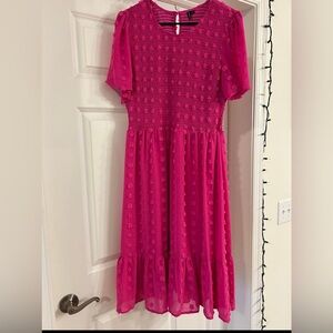 Short Sleeve Casual Flowy Swiss Dot Smocked Midi Dress
